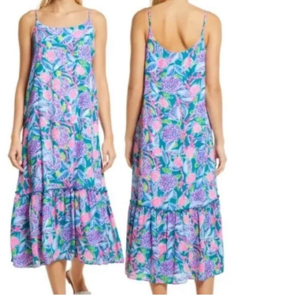 Lilly Pulitzer Pink, Purple & Teal Floral Midi Dress - Picture 3 of 4